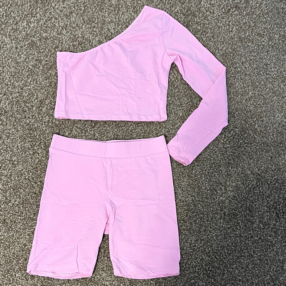 Pink One-Shoulder Top set
